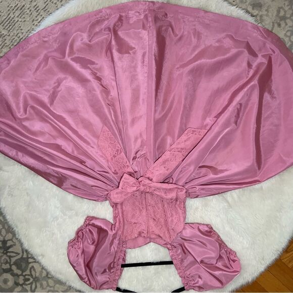 Sz XS or 00 Vintage Pink Mauve Puffy Sleeve Lace A line midi dress - Picture 10 of 13